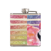 Watercolor-Flamingo-Glitzer-Goldstreifen Flachmann (Rückseite)