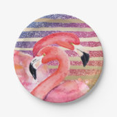 Watercolor-Flamingo-Glitzer-Goldstreifen Pappteller (Vorderseite)