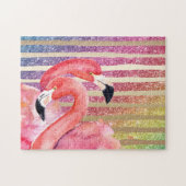 Watercolor-Flamingo-Glitzer-Goldstreifen Puzzle (Horizontal)