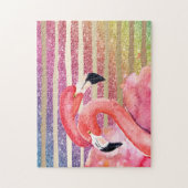 Watercolor-Flamingo-Glitzer-Goldstreifen Puzzle (Vertikal)