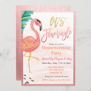 Watercolor Flamingo Housewarming Party Einladung