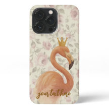 Watercolor Flamingo iPhone Case mit Goldkrone