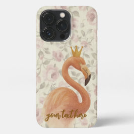 Watercolor Flamingo iPhone Case mit Goldkrone 13 Pro Hülle