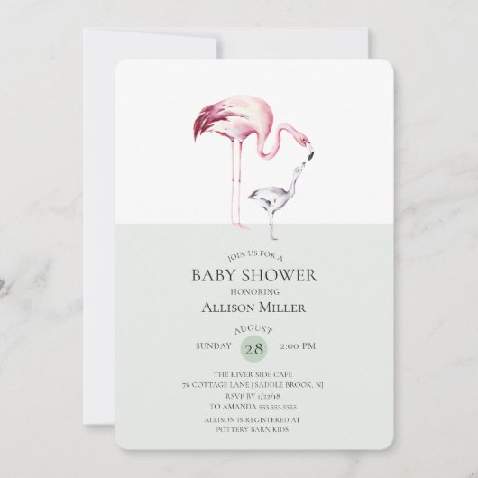 Watercolor Flamingo Kinderdusche Einladung (Vorderseite)