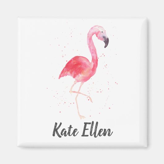 Watercolor Flamingo Magnet Individuelle Name (Vorne)