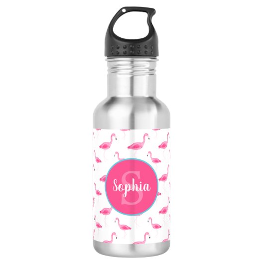 Watercolor Flamingo Muster Personalisiert Edelstahlflasche (Vorderseite)