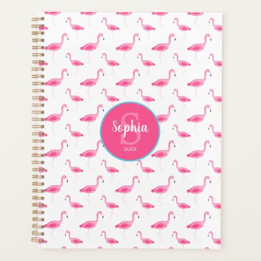 Watercolor Flamingo Muster Personalisiert Planer (Vorderseite)