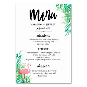 Watercolor Flamingo & Palm Blätter Wedding Menu Tischnummer