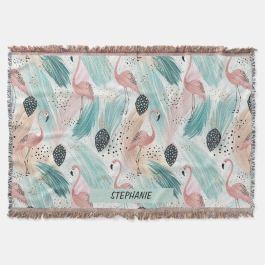 Watercolor Flamingo Tropisches Muster Decke (Vorderseite)