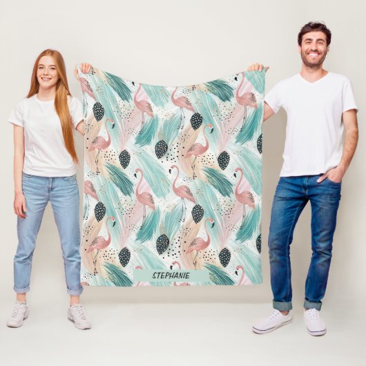 Watercolor Flamingo Tropisches Muster Fleecedecke (Beispiel)
