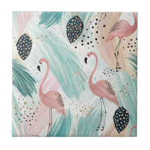 Watercolor Flamingo Tropisches Muster Fliese