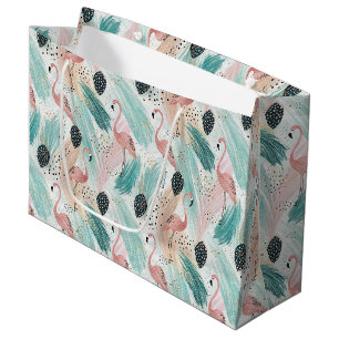 Watercolor Flamingo Tropisches Muster Große Geschenktüte