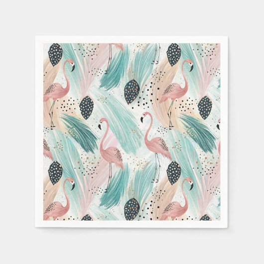Watercolor Flamingo Tropisches Muster Serviette (Vorderseite)