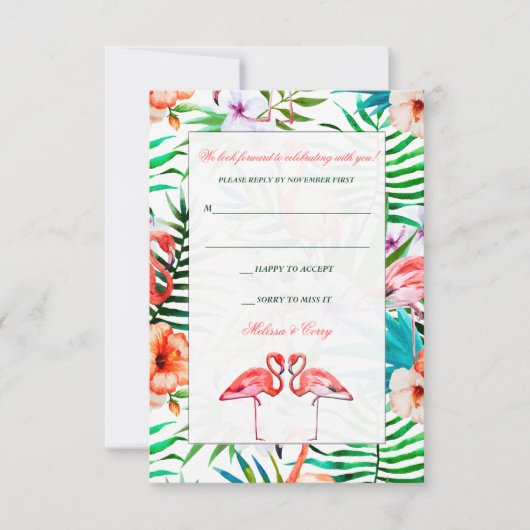 Watercolor Flamingo Wedding Response RSVP Karte (Vorderseite)