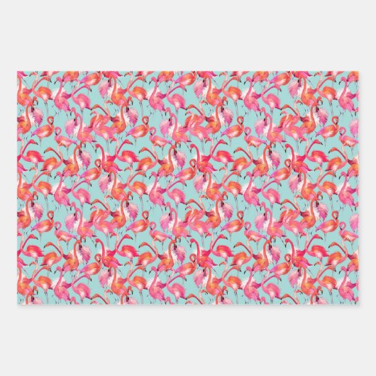Watercolor Flamingos Gathered Geschenkpapier Set (Vorderseite 3)