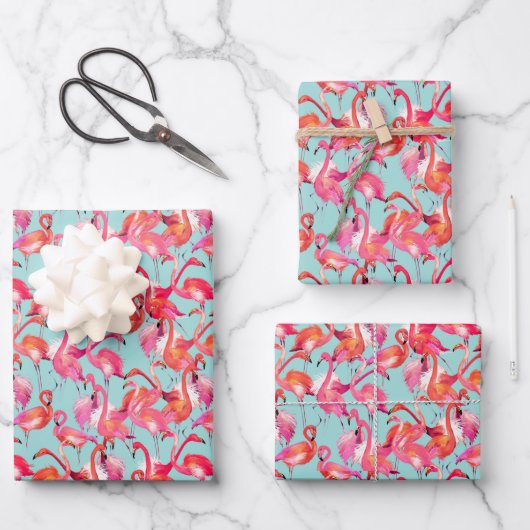 Watercolor Flamingos Gathered Geschenkpapier Set (Vorderseite)