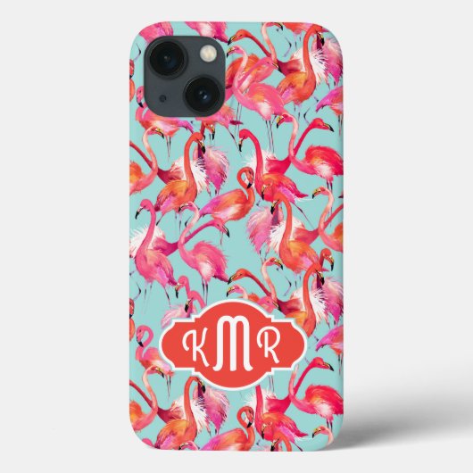 Watercolor Flamingos Gathered | Monogramm Case-Mate iPhone Hülle (Rückseite)
