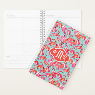 Watercolor Flamingos Gathered   Monogramm Planer