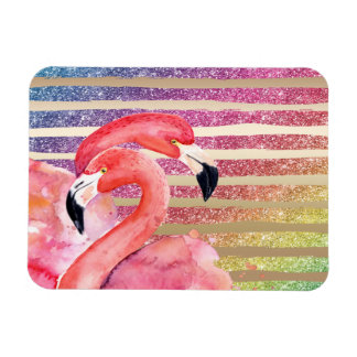Watercolor Flamingos Glitzer Gold Streifen Magnet