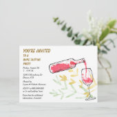 Watercolor-Flaschen-und Glas-Wein-Probieren-Party Einladung (Stehend Vorderseite)