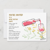 Watercolor-Flaschen-und Glas-Wein-Probieren-Party Einladung (Vorderseite)