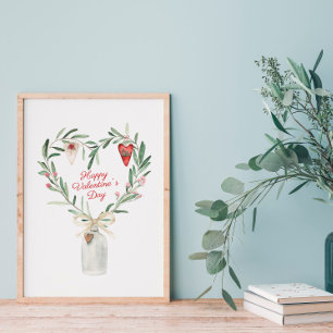 Watercolor Flora Heart Valentine Poster