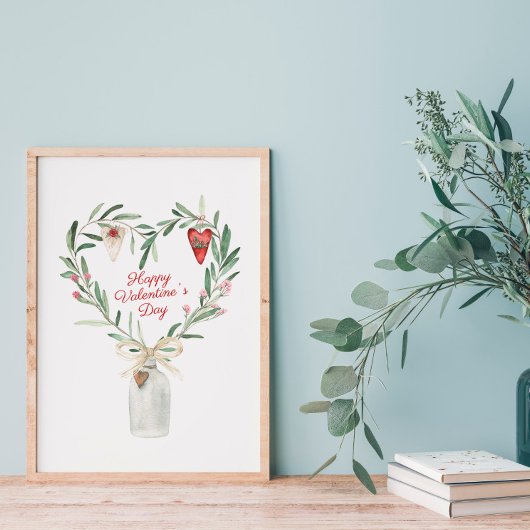 Watercolor Flora Heart Valentine Poster
