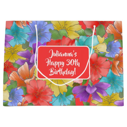Watercolor Floral 30th Birthday Große Geschenktüte (Vorderseite)
