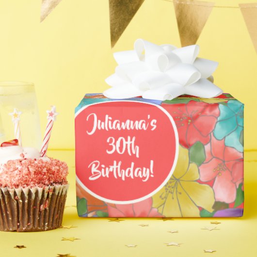 Watercolor Floral 30th Birthday Wrapping Paper Geschenkpapier (Geburtstagsparty)