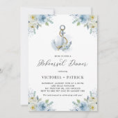 Watercolor Floral Anchor Nautical Rehearsal Dinner Einladung (Vorderseite)