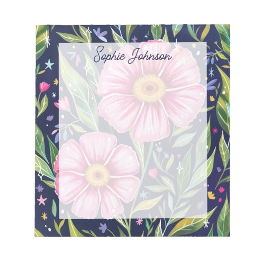 Watercolor Floral Art Pink Pretty Personalized Notizblock (Vorderseite)