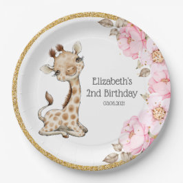 Watercolor Floral Baby Giraffe Peony Birthday Papa Pappteller