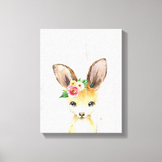 Watercolor Floral Baby Kangaroo Australische Tiere Leinwanddruck (Vorderseite)