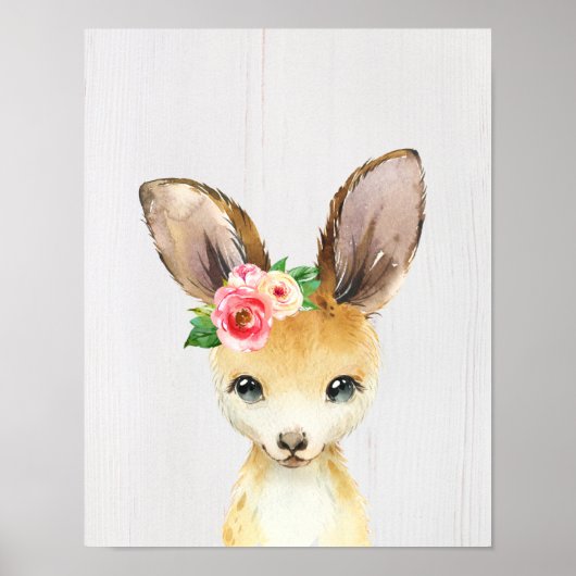 Watercolor Floral Baby Kangaroo Australische Tiere Poster (Vorne)