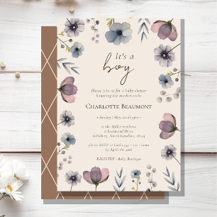 Watercolor Floral Beige It's A Boy Baby Shower Einladung