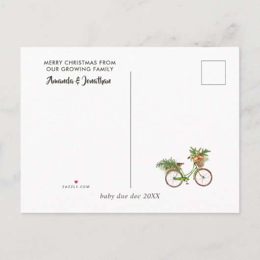 Watercolor Floral Bicycle Weihnachtsjause erwartet Ankündigungspostkarte (Rückseite)