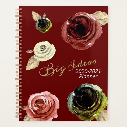 Watercolor Floral Big Ideas Gold & Burgund 2021 Planer (Vorderseite)