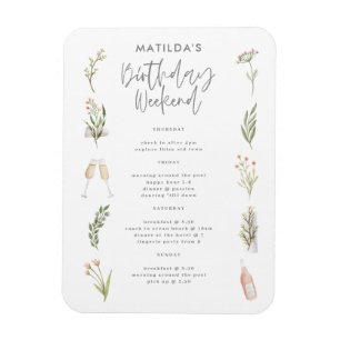 Watercolor floral birthday weekend itinerary magnet