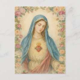 Watercolor Floral Blessed Mother Mary Catholic Postkarte