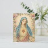Watercolor Floral Blessed Mother Mary Catholic Postkarte (Stehend Vorderseite)