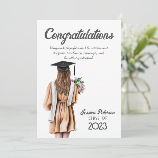 Watercolor Floral Blond Skin Girl Congratulations (Stehend Vorderseite)