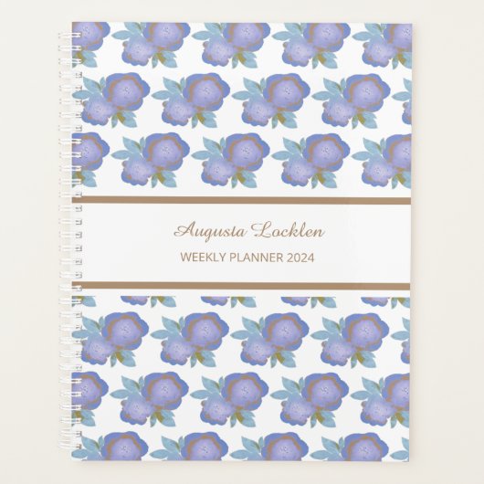 Watercolor Floral Blue Gold Muster Wochenplaner (Vorderseite)