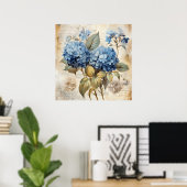 Watercolor Floral Blue Hydrangea Poster (Heimbüro)