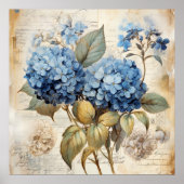 Watercolor Floral Blue Hydrangea Poster (Vorne)