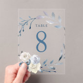watercolor floral blue wreath Table Number 8 Acryleinladungen (Insitu (Handheld))