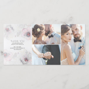 Watercolor Floral Boho Feathers Gray Soft Wedding Dankeskarte