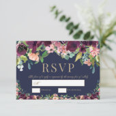 Watercolor Floral Boho Marine Wedding RSVP Karte (Stehend Vorderseite)