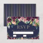Watercolor Floral Boho Marine Wedding RSVP Karte (Vorne/Hinten)