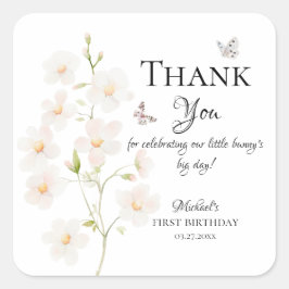 Watercolor Floral Bunny Party Favor Labels Quadratischer Aufkleber