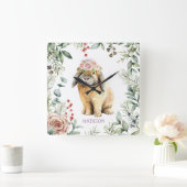 Watercolor Floral Bunny Rabbit Personalized Name Quadratische Wanduhr (Zuhause)